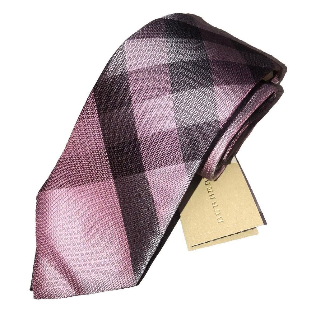 Burberry  Manston Coral Pink Check Logo Silk Tie Italy New